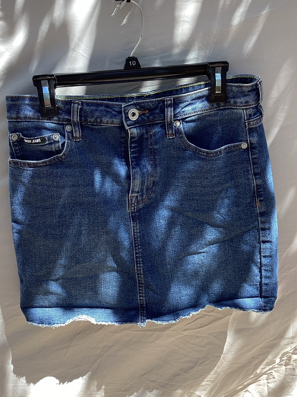 DKNY Dark Blue Denim Mini Skirt with Raw Hem